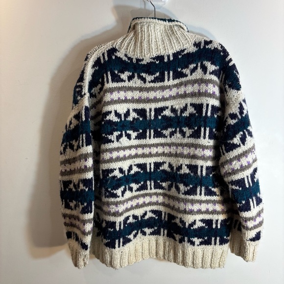 ALMA Sz XL Vintage Knit Sweater with Button High Collar 100% Wool Made in Peru - Picture 5 of 5